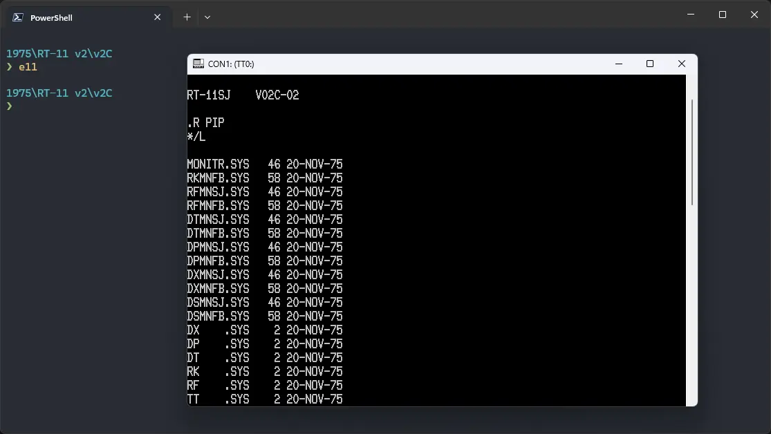 Ersatz-11 emulator with ! RT-11 v2